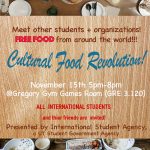 flyer with multicultural food dishes and event text