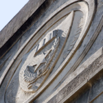 a close up of a ut seal on the tower