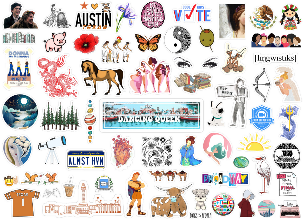 A collage of digital stickers against a white background.