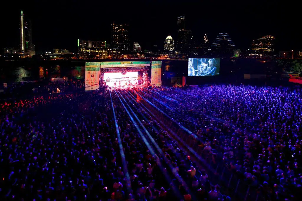 Austin Music Festival South by Southwest at night with skyline in the background