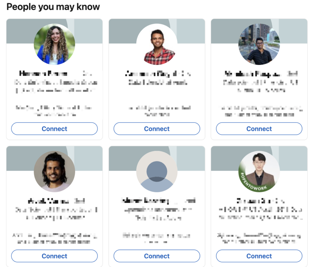 six headshots in linkedin on the "people you may know" page