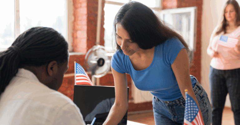 a young women requests a travel signature