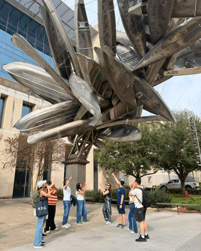 Students in front of Nancy Rubins, Monochrome for Austin