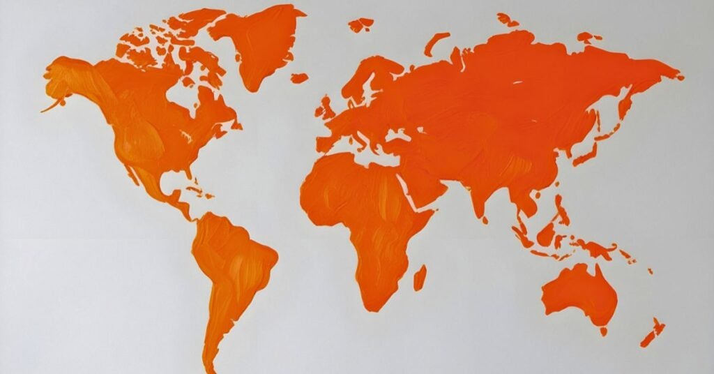 Colorful World Map Design in Vibrant Orange Hues on a Clean White Background
